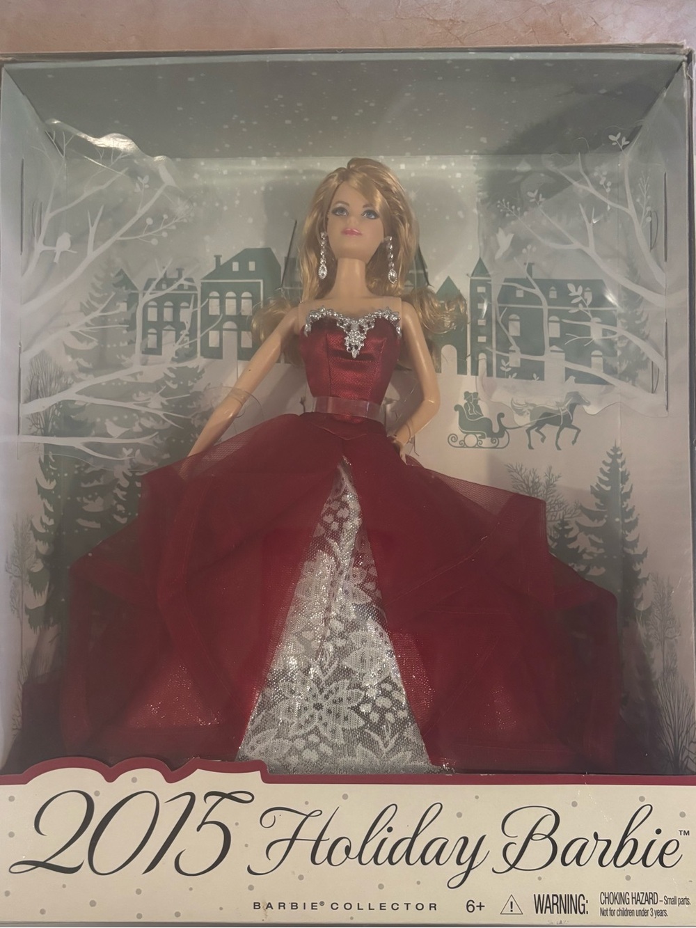 2015 Barbie Holiday Doll in Red Gown with Silver Accents